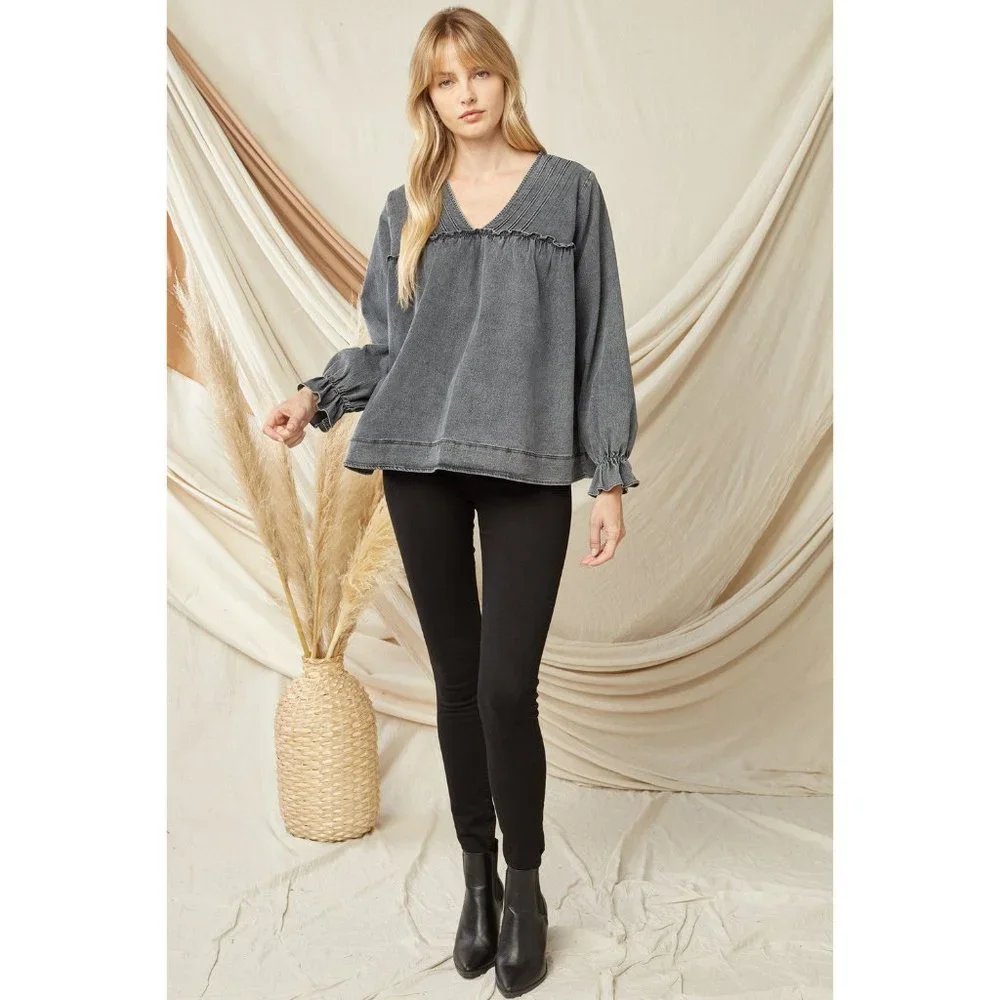 Entro Ruffled V-Neck Top, Black - Picture 4 of 6